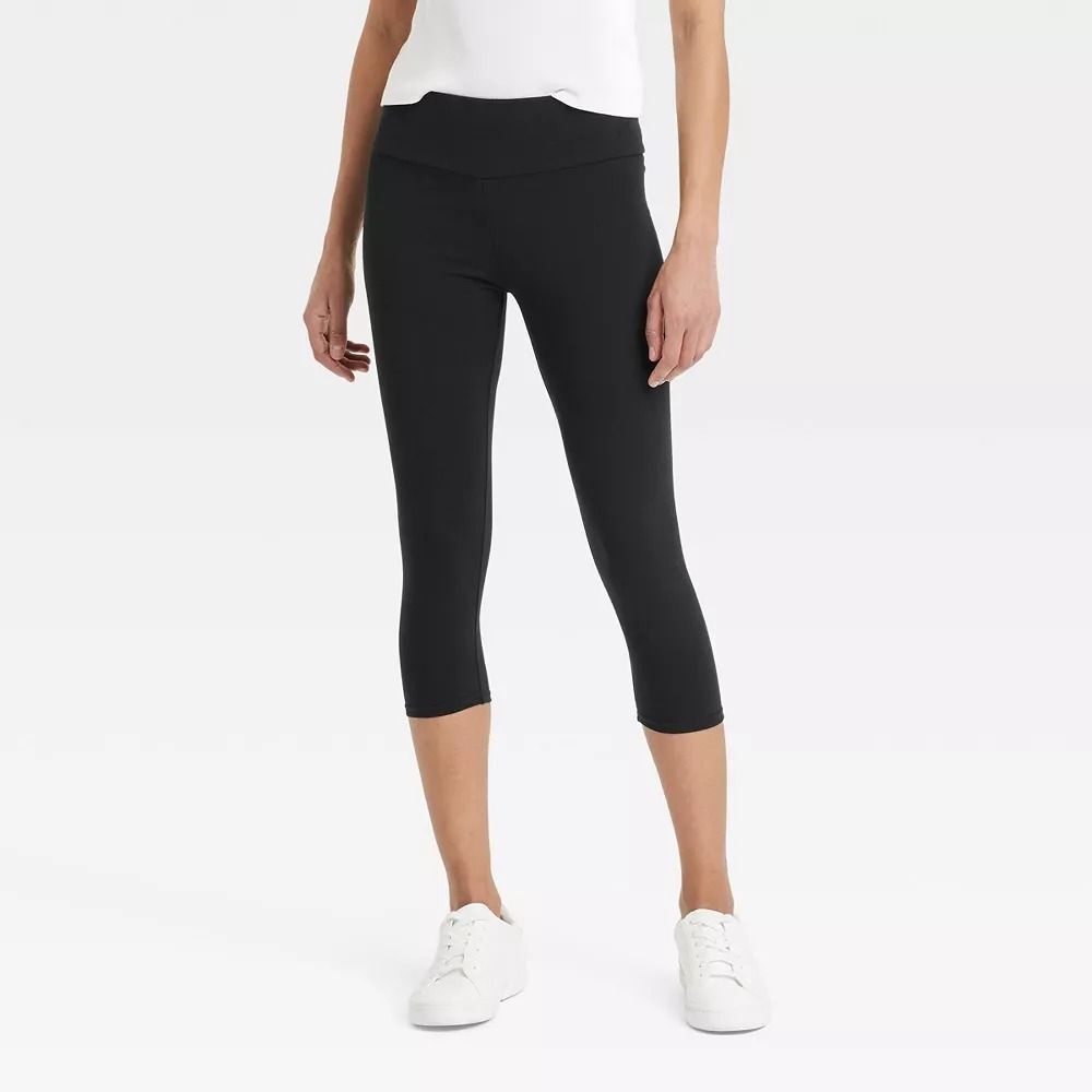 Women's High Rise Cotton Capri Leggings - A New Day Black M: Midweight, Slim Leg